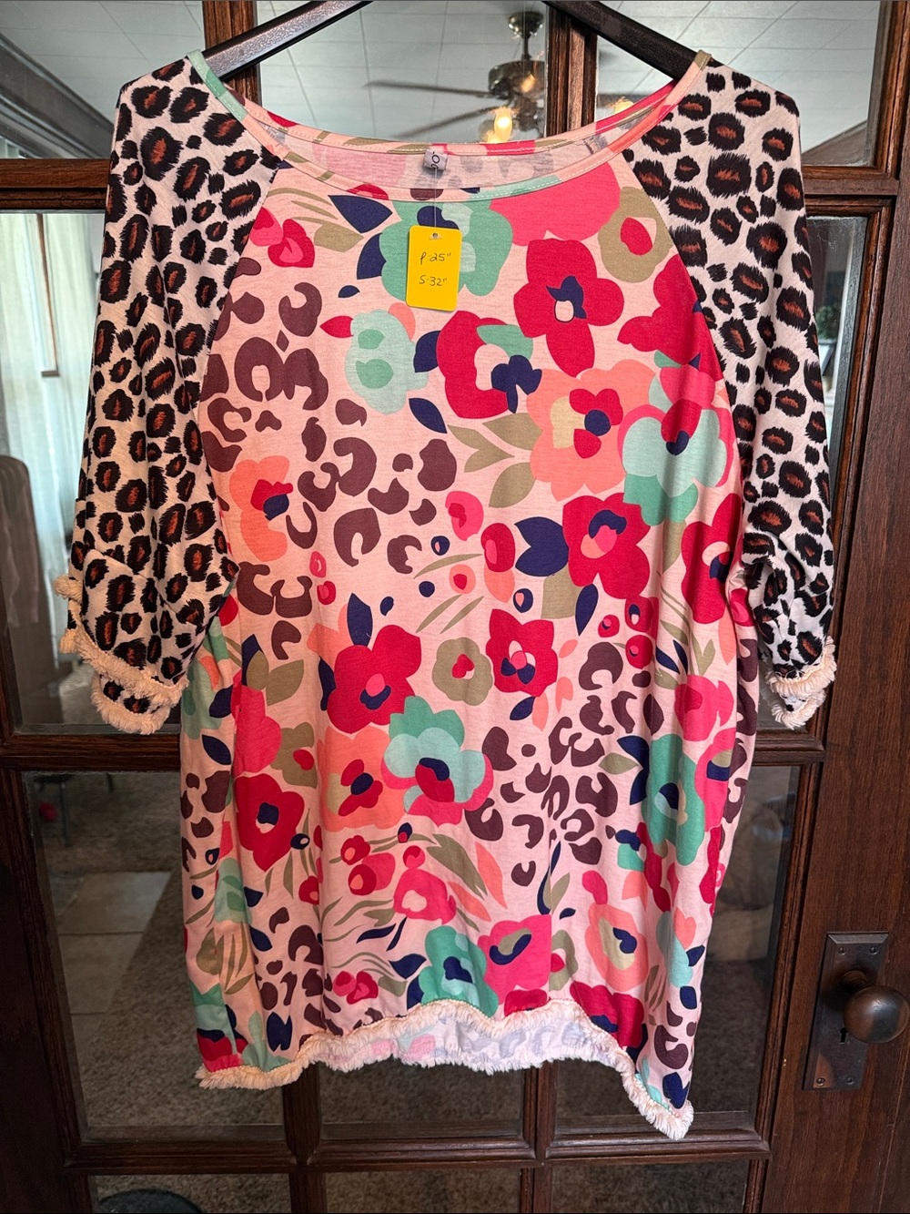 MISSLOOK Floral Leopard Mixed Print Fringe Tunic Top Pink 1116414# Plus 2X